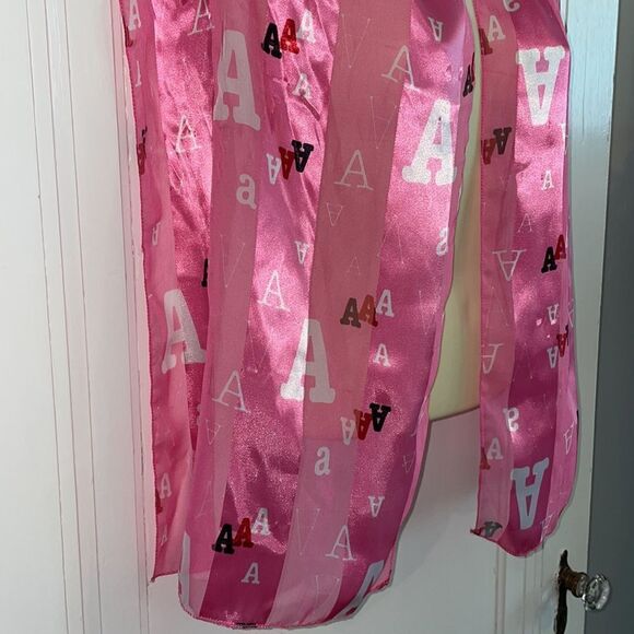 Space Age Inc pink polyester scarf with  letter A all over it - Picture 3 of 5